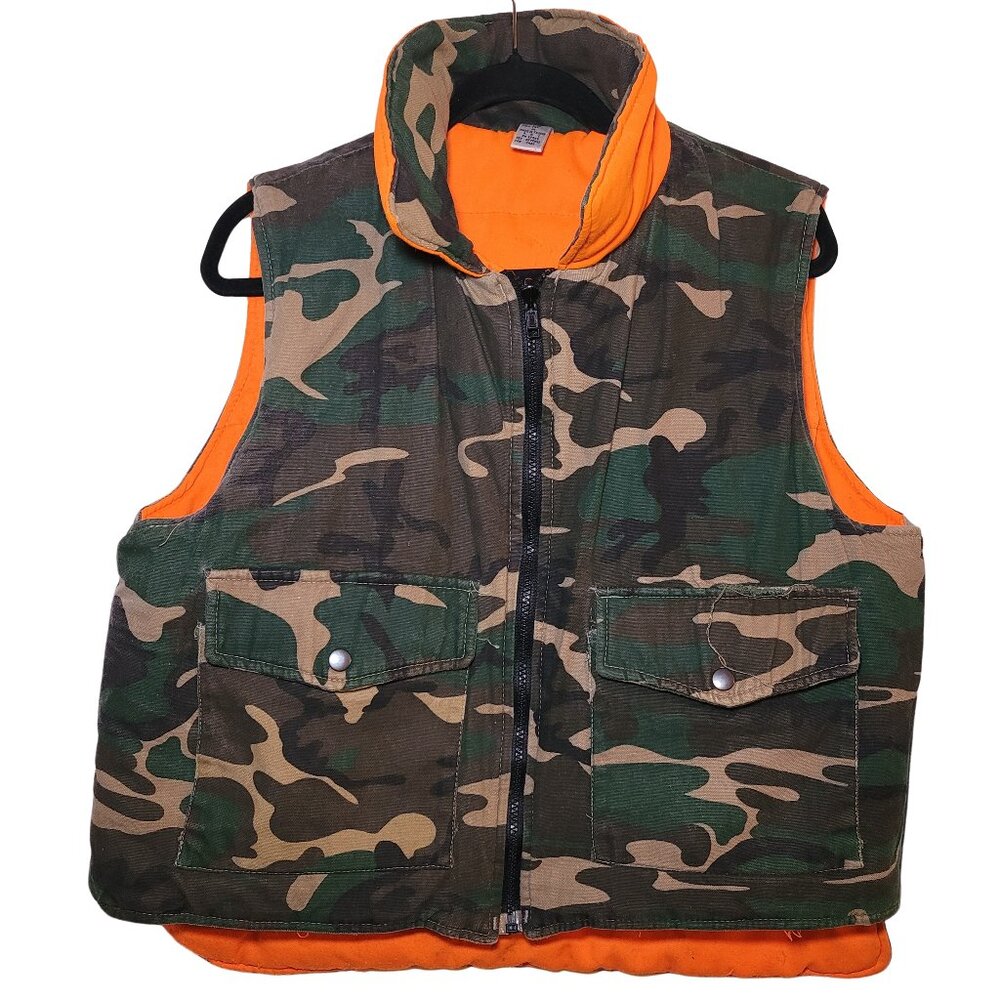 Distressed Retro Rare Vintage Grail Reversible Taiwan Camo Orange Vest, Medium